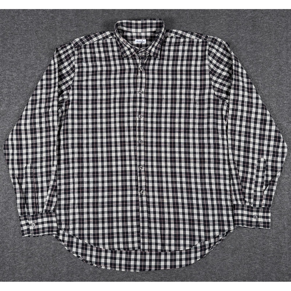 Steven Alan Shirt Mens XL Black White Red Plaid Long Sleeve Button Up Made USA